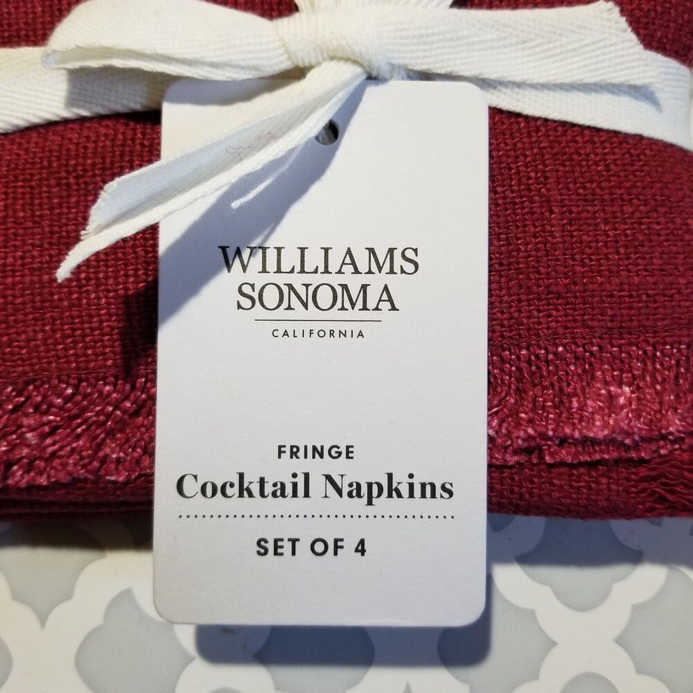 Williams Sonoma Cocktail Napkins Set of 4 Made in India 100% Linen NEW Fringe - Picture 2 of 4
